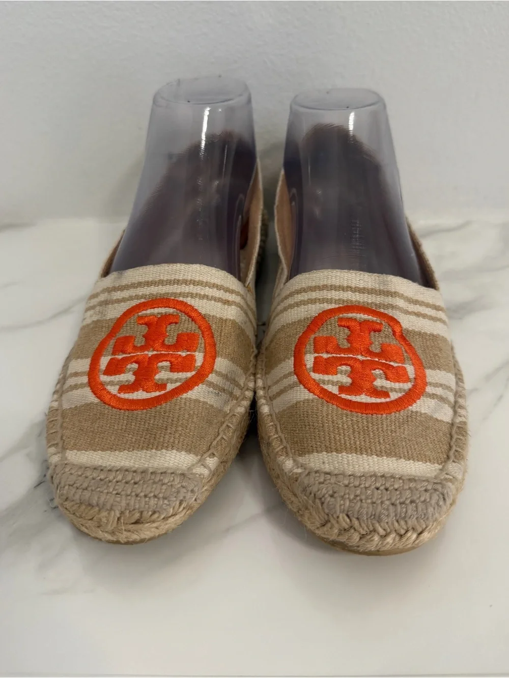 Tory Burch Espadille flat cream and orange logo size 9